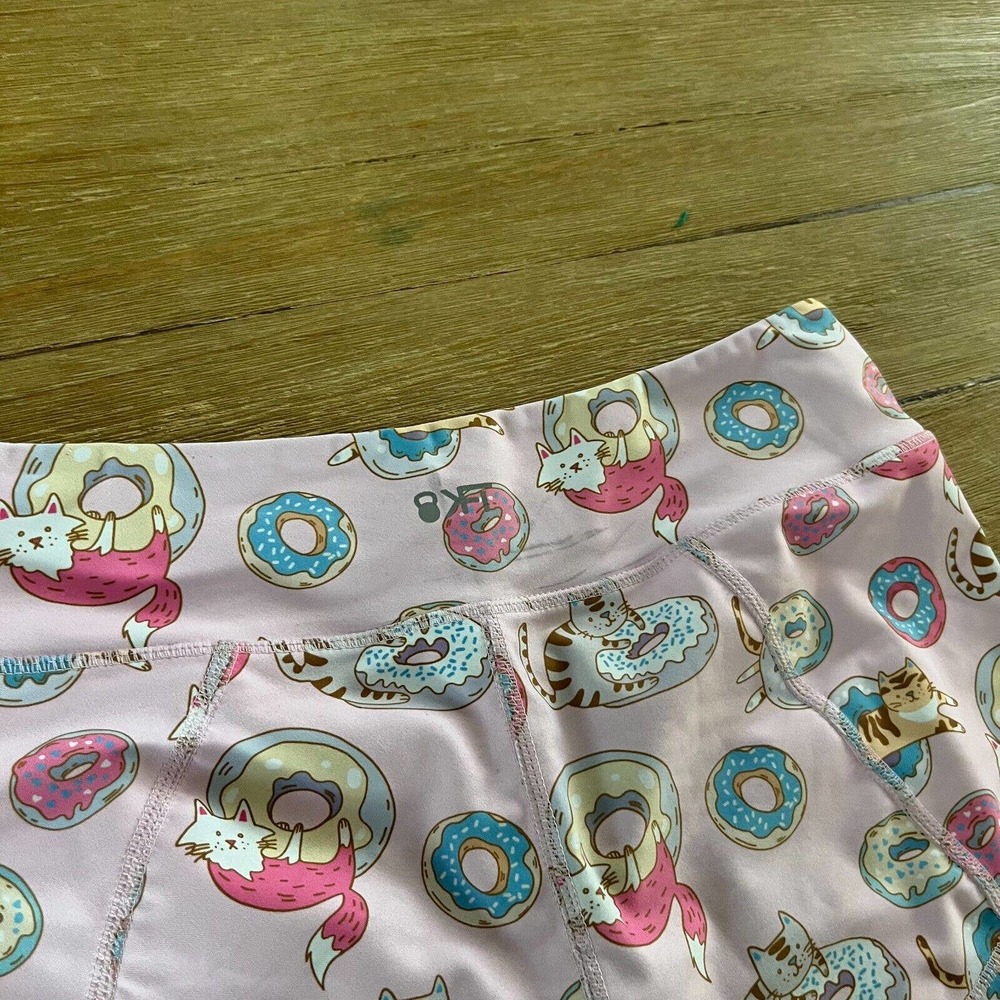 KFT Crossfit Cat Donuts Booty Shorts Spandex Athletic Pink Size M Kitties Logo - Picture 5 of 6